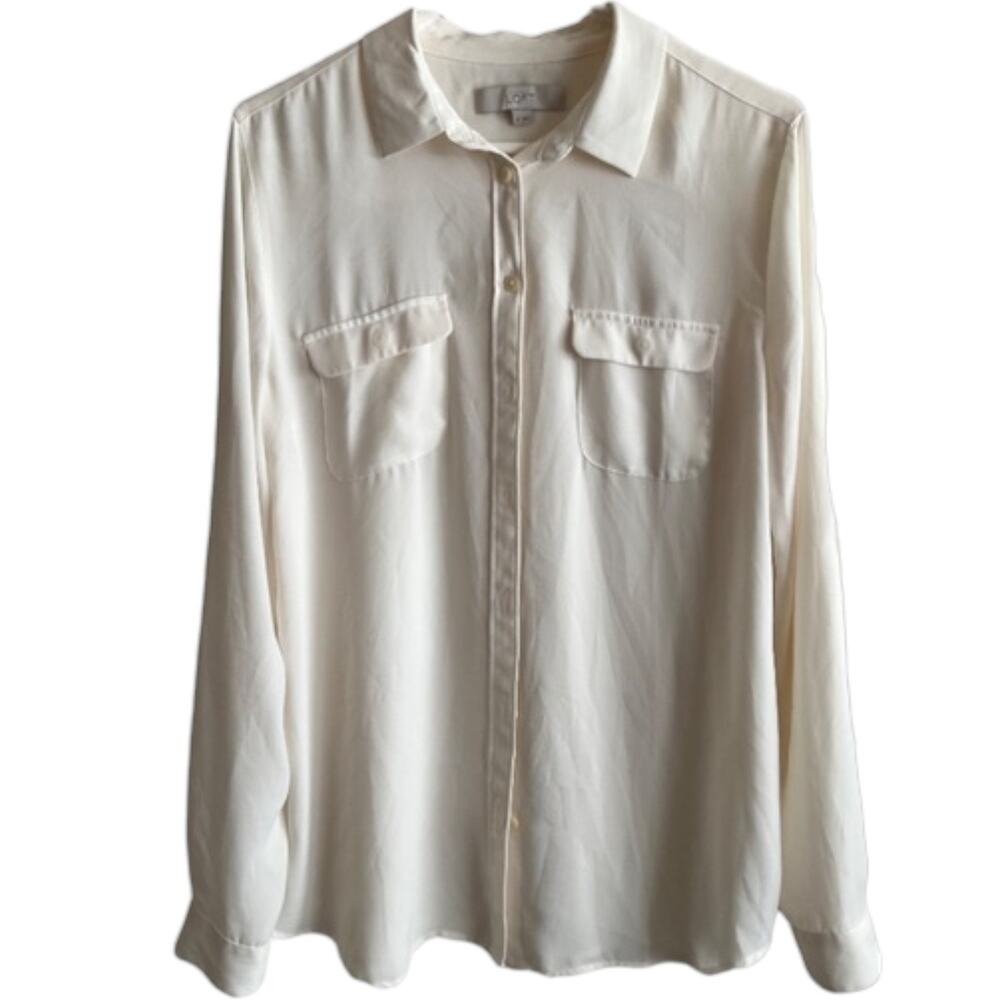 Ann Taylor Loft Ivory Semi Sheer Long Sleeve Top, M